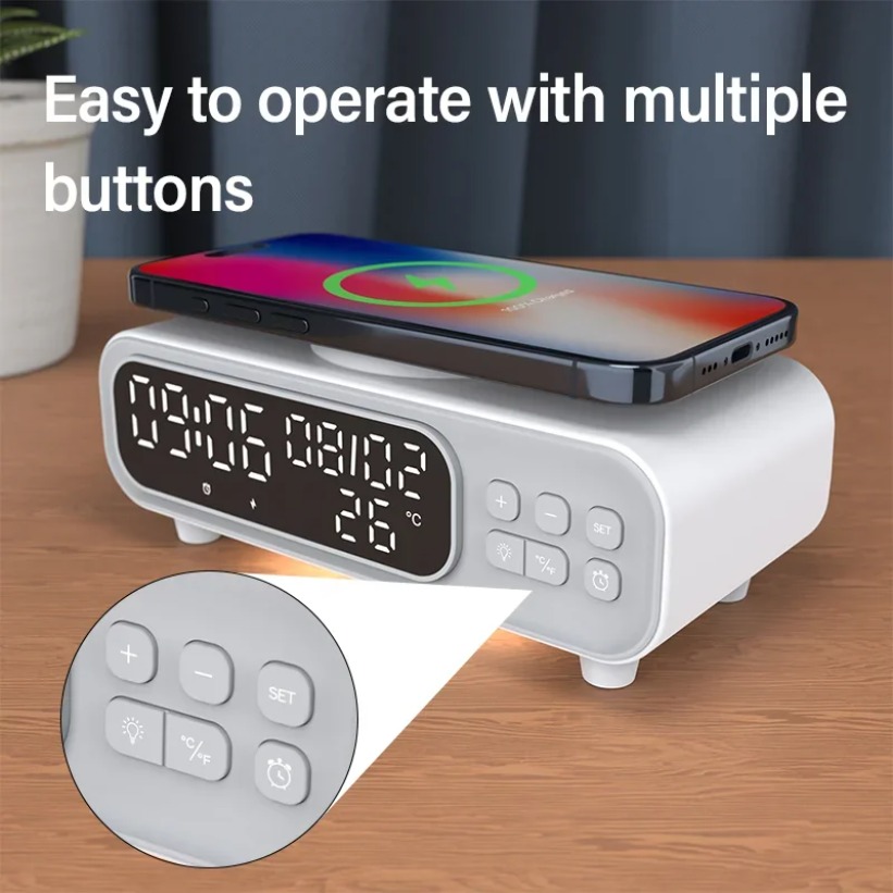 Digital Alarm Clock - Caricabatterie wireless da 15 W Sveglia